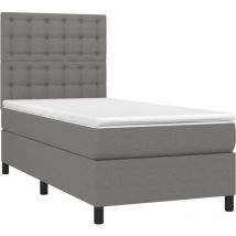 Boxspringbett mit Matratze & LED Dunkelgrau 90x190 cm Stoff vidaXL