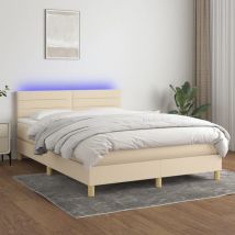 Boxspringbett mit Matratze & led Creme 140x190 cm Stoff vidaXL