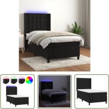 The Living Store Boxspringbett mit Matratze & led Schwarz 90x200 cm Samt - Boxspringbett - Doppelbett - Samtbett - Luxusbett - Schlafzimmermöbel