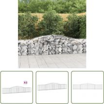 The Living Store Gabionen mit Hochbogen 3 Stk. 400x50x60/80cm Verzinktes Eisen - Gabionen - Gabionenkorb - Gartendeko - Eisen - Ziergarten
