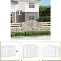 The Living Store Gabionen mit Hochbogen 7 Stk. 200x30x120/140cm Verzinktes Eisen - Gabionen - Gartenzaun - Gartendeko - Eisenkonstruktion - Ziergarten