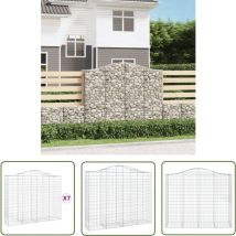 The Living Store Gabionen mit Hochbogen 7 Stk. 200x50x160/180cm Verzinktes Eisen - Gabionen - Gartenzaun - Gartendeko - Eisenkonstruktion - Stauraum