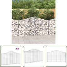 The Living Store Gabionen mit Hochbogen 8 Stk. 200x30x100/120cm Verzinktes Eisen - Gabionen - Gartendeko - Gartenzubehör - Zaun - Sichtschutz