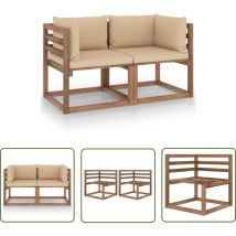 The Living Store Garten-Palettensofa 2-Sitzer mit Kissen in Beige Kiefernholz - Gartenmöbel - Outdoor-Sofa - Palettenmöbel - Rattan Möbel - Lounge Set