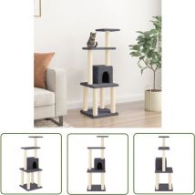 The Living Store Kratzbaum mit Sisal-Kratzsäulen Dunkelgrau 105 cm - Katzenbaum - Kratzbaum - Sisalkratzbaum - Katzenmöbel - Spielplatz Für Katzen