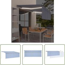 The Living Store Markise Manuell Einziehbar mit Rollo led 4,5x3m Blau & Weiß - Gartenmarkise - Außenmarkise - Sonnenschutz - Terrasse - Balkon