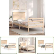 The Living Store Massivholzbett mit Kopfteil - Holzbett - Kiefernholzbett - Doppelbett - Einzelbett - Lattenrost