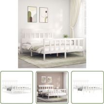 The Living Store Massivholzbett mit Kopfteil Weiß - Holzbett - Massivholzbette - Kiefernbett - Boxspringbetten - Doppelbett