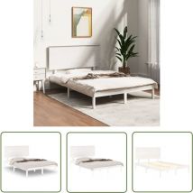 The Living Store Massivholzbett Weiß 135x190 cm - Holzbett - Doppelbett - Kiefernholzbett - Weißes Bett - Massives Holzbett