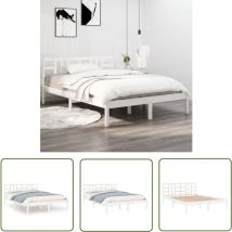 Les Tendances - The Living Store Massivholzbett Weiß 160x200 cm - Holzbett - Doppelbett - Kiefernholzbett - Massives Holzbett - Weißes Bett
