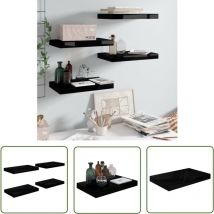 The Living Store Schweberegale 4 Stk. Hochglanz-Schwarz 40x23x3,8 cm mdf - Schweberegale - Wandregale - Schwarz - Waben-MDF - Metall