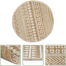 Décoshop26 - The Living Store Teppich Handgefertigt Jute Weißer Druck 90 cm - Naturfaser Teppich - Jute Teppich - Geometrischer Teppich - Wohnzimmer