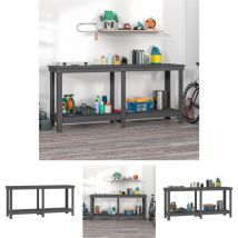 The Living Store Werkbank Grau 180x50x80 cm Massivholz Kiefer - Werkbänke - Grau