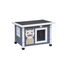 Maison pour chat niche avec toit pliable pour exterieur et interieur 53x45x43cm Filix Gris