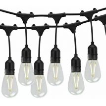 Catena Luminosa Esterno led E27, 10M/15M Cavo Bianco/Nero, IP54, Prolungabile fino a 1000W/1500W per Giardino, Feste, Patio - Nero - 10 Metri - Maka