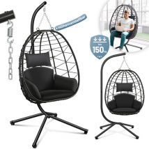 Makika Hängesessel Mit Gestell Höhenverstellbar Aus Polyrattan In Schwarz