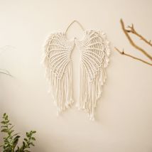 Makramee-wandbehang Mit Engelsflügeln, Dekoration Im Bohème-stil, Handgefertigt, Aus Gewebter Baumwolle, Mit Langen Quasten Für Schlafzimmer, 