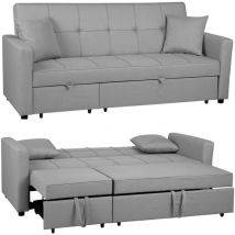 Malthe Linen 3 Seater Pullout Sofa Bed in Light Grey