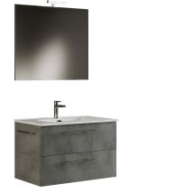 80-mobile Bagno Sospeso 80 Cm Grigio Cemento Con Lavabo, Specchio E Lampada Led, L.81 X P.47 X H.53 Cm, Legno, 81 X P. 47 - Mama Store