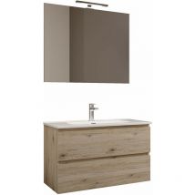 Mama Store - Atena Mobile sospeso con lavabo, specchio e lampada led, Laminato, Quercia Naturale l. 81 x p. 47 x h. 53 Cm