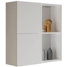Mama Store - Atena Pensile Doppio 2 Ante Con Vani A Giorno, Bianco Lucido Laccato, L.71 X P.22 X H71 Cm