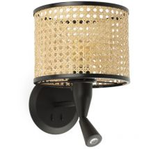 Faro Barcelona - mambo Applique murale avec lecteur noire/rotin ø210 64309-47