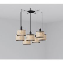 Faro Barcelona - mambo Hängelampe schwarz/rattan ø210 7L 64314-47-7L