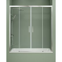 Mampara Bañera Frontal 2 Puertas - 2 Fijos Corredera Cristal Templado 6mm Antical Transparente Perfil Cromo Brillo 150 cm (Adaptable 144-149cm)