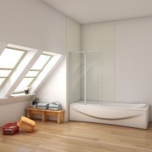 Mampara de bañera plegable 2 hojas, el perfil de aluminio mate, 4mm cristal templado, 140x90cm