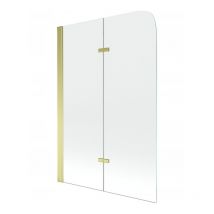 Mampara de Bañera 2 hojas Vidrio transparente, 80x140 cm, Perfil dorado
