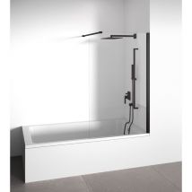 Bellobath - Mampara de bañera frontal panel fijo - Transparente - Cristal templado 6 mm Antical - Perfilería Negra Mate - Ancho adaptable 88-90 cm