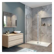 Aica Sanitaire - Mampara de Ducha 8mm Frontal Panal Fijo 80 cm con Panel Abatible de 40 cm y barra de soporte 45cm vidrio antical de 8 mm, 80x40x200