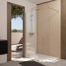 Aurlane - Mampara de Ducha 140x195 cm - Vidrio 5 mm y Acabado Oro Dorado Cepillado