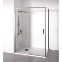 Bellobath – Eckige Duschwand 1 Schiebetür + 2 Feste Türen – Kalkabweisendes Glas - Silber - Anpassbare Breite 175-180x87-90 - Rechte Tür