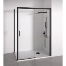 Bellobath – Eckige Duschwand 1 Schiebetür + 2 Feste Türen – Kalkabweisendes Glas - Schwarz - Anpassbare Breite 145-150x87-90 - Linke Tür
