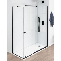 Mampara de Ducha Angular - 2 Hoja Fija + 1 Puerta Corredera - Modelo Arabela Negro Q3 (90 x 120)