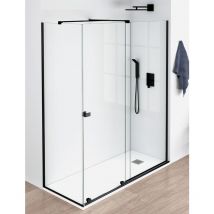 Betterban - Mampara de Ducha Angular - 2 Hoja Fija + 1 Puerta Corredera - Modelo Arabela Negro Q3 (90 x 145)