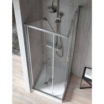Mampara de Ducha Angular - 2 Hoja Fija y 2 Puerta Corredera - Cristal de Seguridad de 6 mm - Modelo Trescientos Variant (80 X 100)