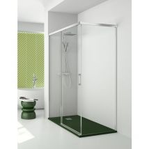 Mampara de Ducha Angular - 2 Hojas fijas + 1 Puerta Corredera - Modelo Sibila Q3 (100 x 160)