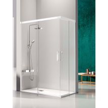 Mampara de Ducha Angular- 2 Hojas Fijas y 2 Puertas Correderas- Cristal de Seguridad de 6 mm - Modelo Glase Q4 BLANCO (120 x 100)