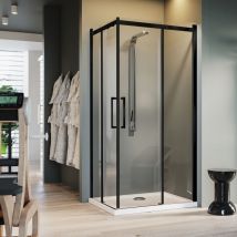 Idralite - Mampara de ducha transparente 8 mm con easyclean h 200 mod. Prime Black Corner 80x120 cm versión derecha