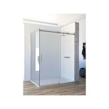 Seviban - Mampara de ducha angular de 2 hojas fijas y 1 puerta corredera. - acero inoxidable - Cristal 6 mm con antical incluido - Modelo candil