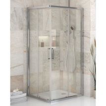 Mampara de ducha angular de 2 hojas fijas y 2 puertas correderas- Cristal de seguridad 6 mm - Modelo fresh q de 80 x 120 cm - transparente