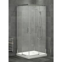 Betterban - Mampara de ducha angular de 2 hojas fijas y 2 puertas correderas- Cristal de seguridad 6 mm - Modelo lenox de 90 x 90 cm - transparente