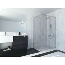 Mampara de ducha angular de 2 hojas fijas y 2 puertas correderas. - Cristal 6 mm con antical incluido - Modelo abi Medida (80 x 160) - cristal