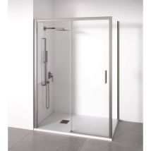 Bellobath - Mampara de ducha angular 1 corredera + 2 fijos - sin perfilería inferior - Cristal transparente templado 6mm - Plata brillo - Ancho