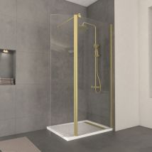 Aurlane - Mampara de Ducha Transparente con Deflector 80+40x200cm - Perfil + Barra Extensible Oro Dorado