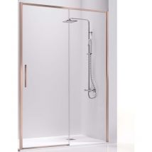 Mampara de Ducha Frontal - 1 Hoja Fija y 1 Puerta Corredera - Cristal de Seguridad de 6 mm - Modelo Masela 2 or (110 - 111 cm)