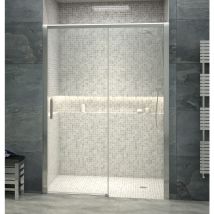 Betterban - Mampara de ducha frontal de 1 hoja fija y 1 puerta corredera - Cristal de Seguridad de 6 mm - Modelo boston de 145 - 150 cm - decorado 'd'