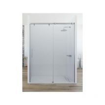 Mampara de ducha frontal de 1 hoja fija y 1 puerta corredera. - Cristal tratamiento ANTICAL INCLUIDO - Modelo MIRIEL Medida (121-130) - CRISTAL